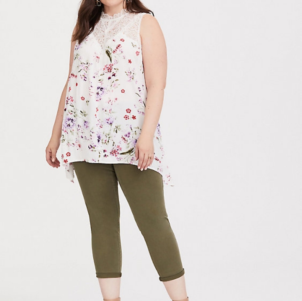 Torrid Ivory Lace & Floral Crepe Tank